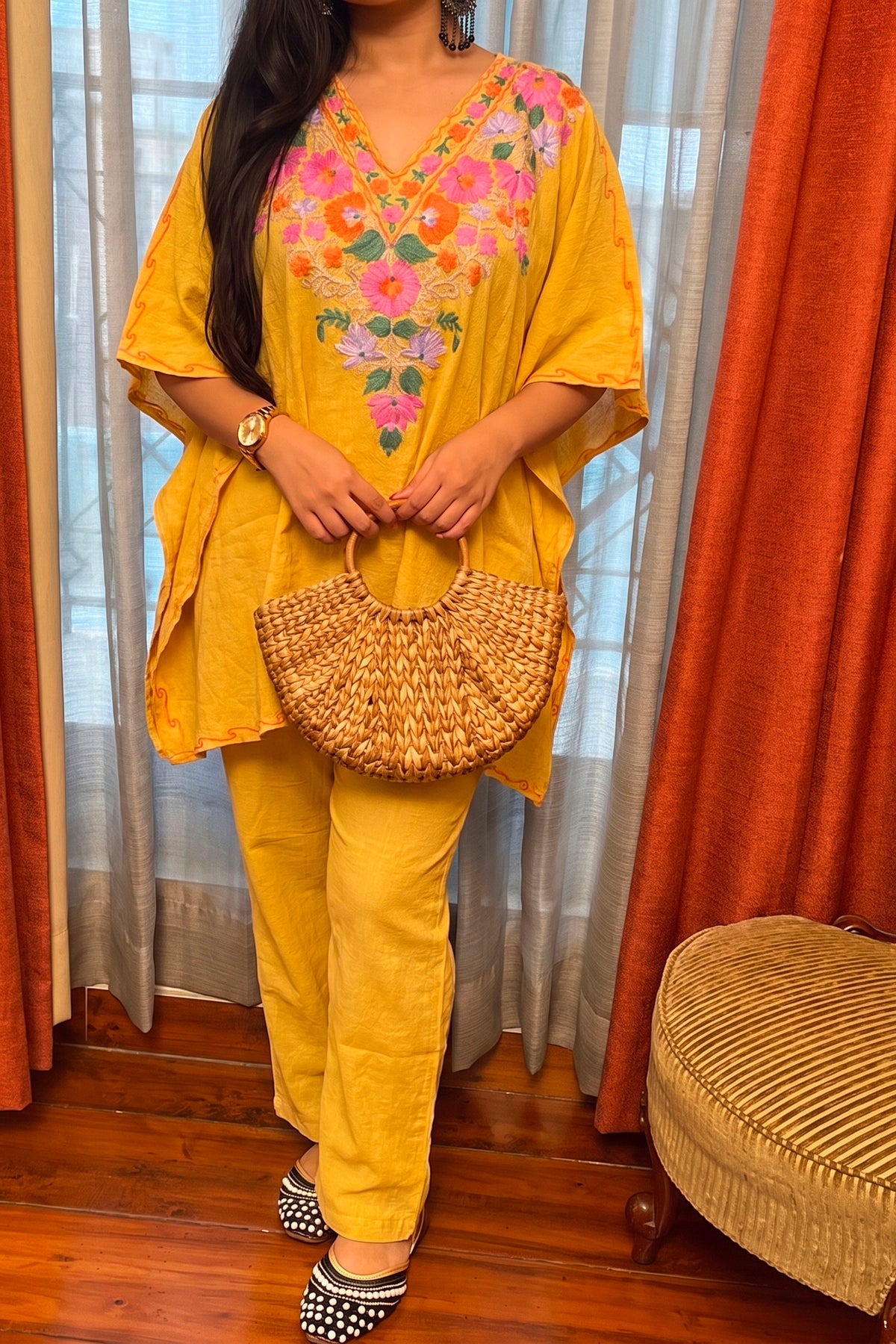Kashmiri Kaftan Dress with Aari Work