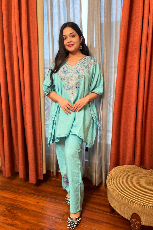 Kashmiri Aari Work Kaftan Co ord set