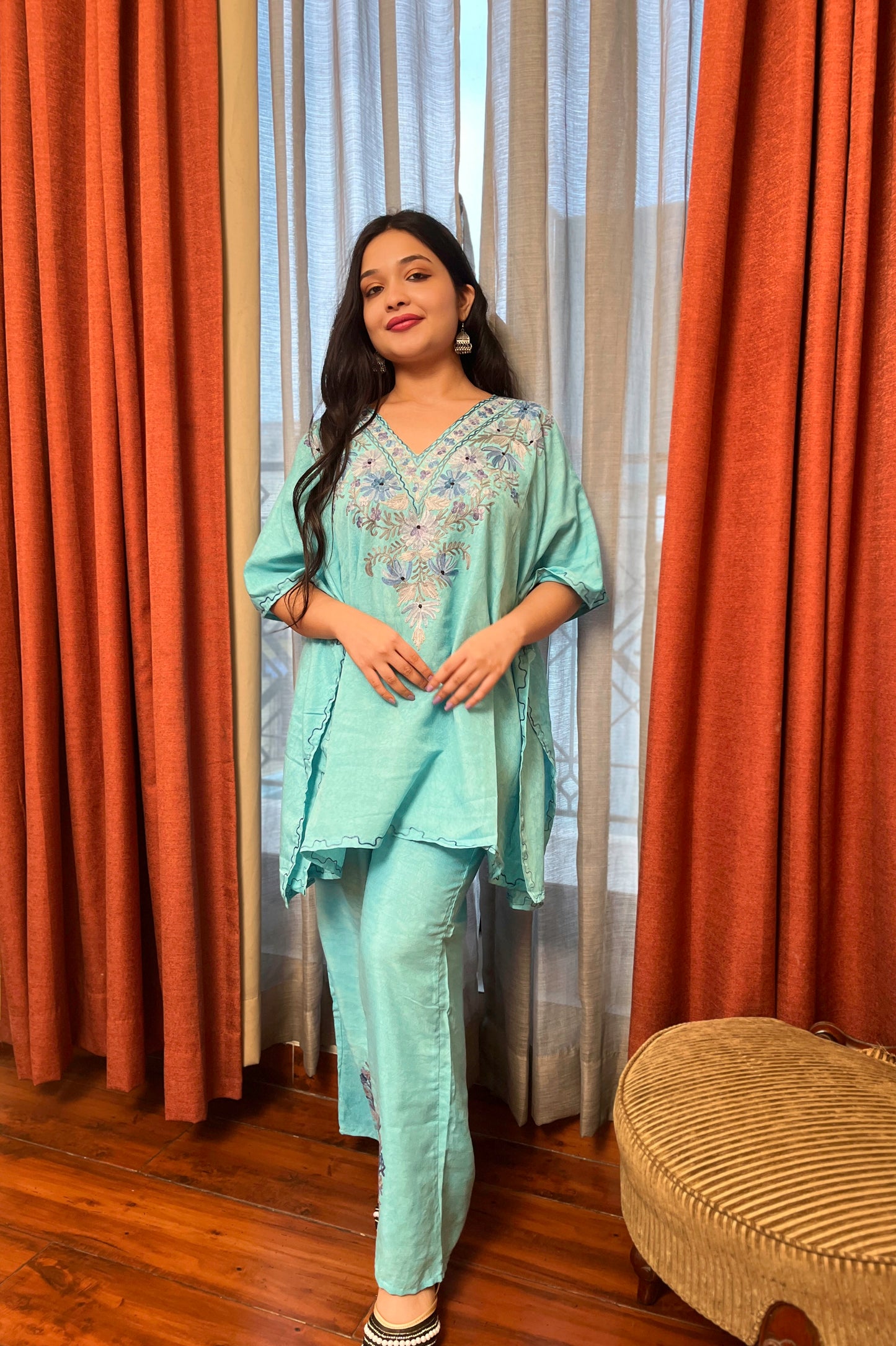 Kashmiri Aari Work Kaftan Co ord set