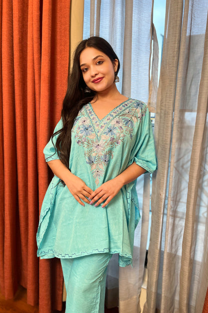 Kashmiri Aari Work Kaftan Co ord set