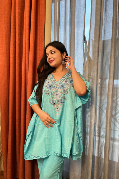 Kashmiri Aari Work Kaftan Co ord set