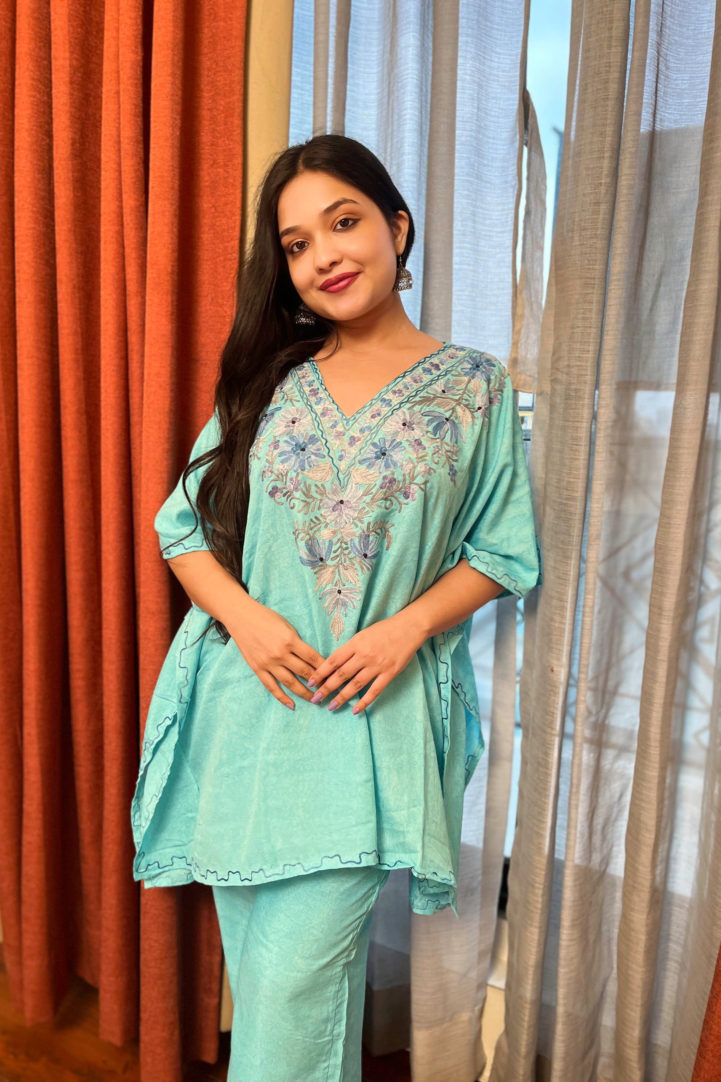 Kashmiri Aari Work Kaftan Co ord set