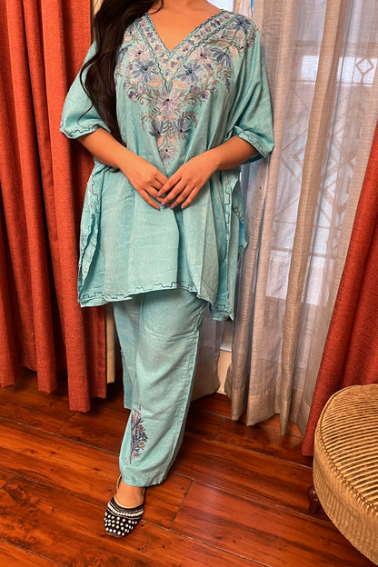 Kashmiri Aari Work Kaftan Co ord set