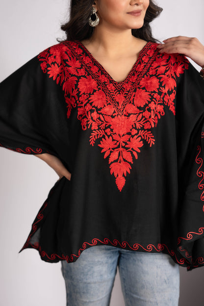 Kashmiri Aari Work Black Kaftan Top