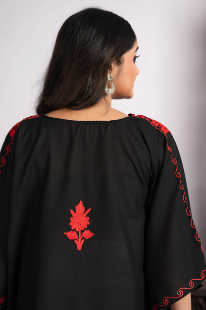 Kashmiri Aari Work Black Kaftan Top