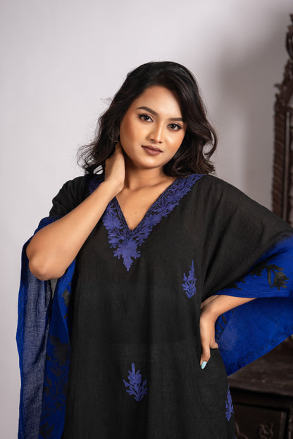 Kashmiri Knee Length Side Jaal Tie Die Kaftan