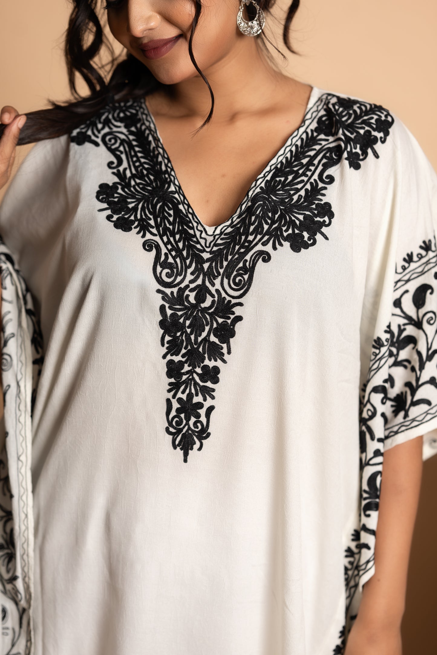Kashmiri Kaftan Black and White Knee Length