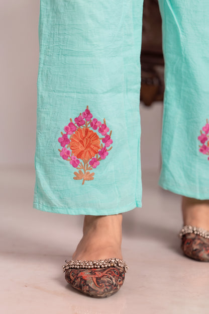Floral Kashmiri Kaftan Set – Festive Elegance with Handcrafted Aari Work