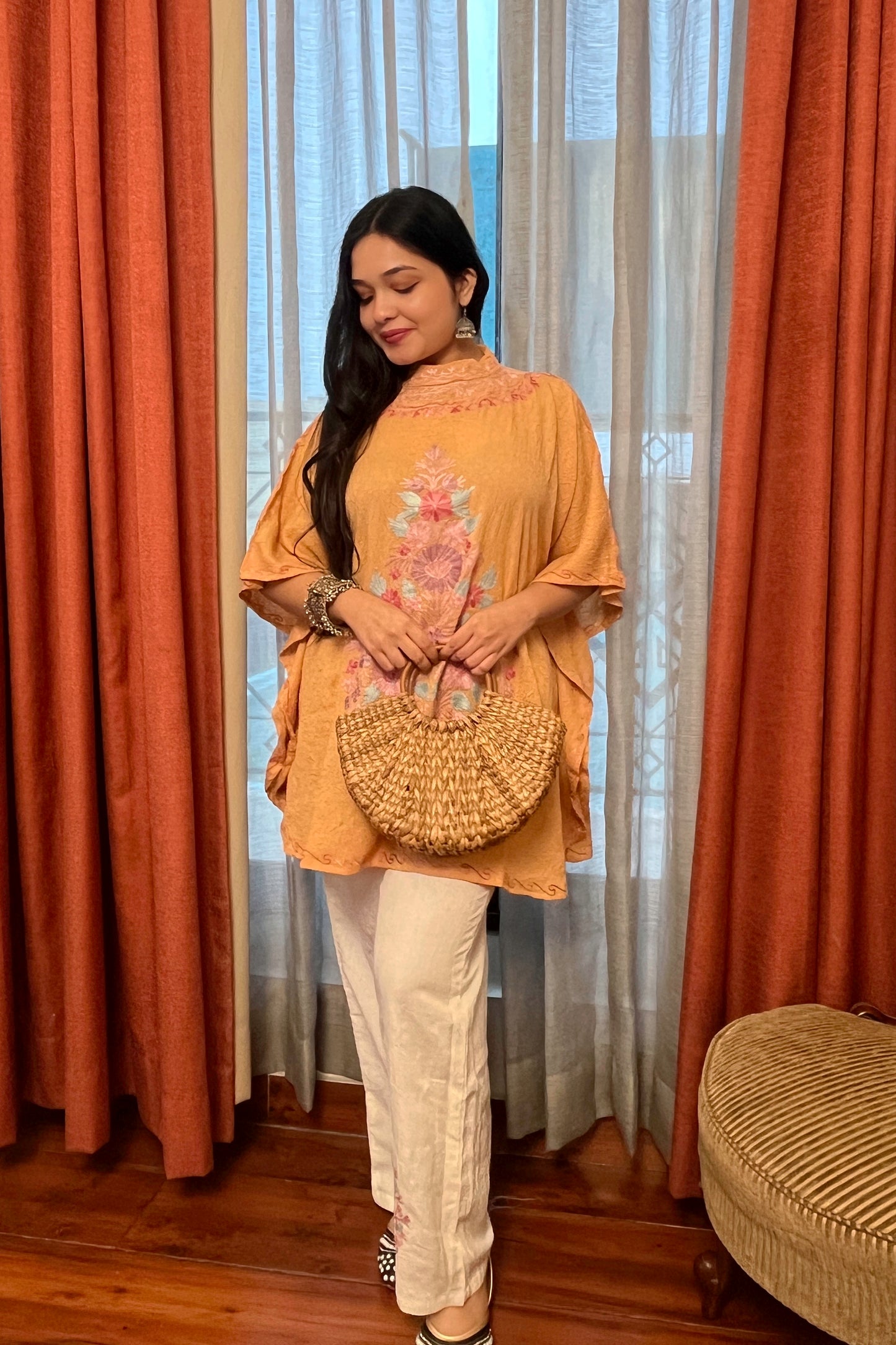 Kashmiri Aari Work Collor Kaftan Co ord set