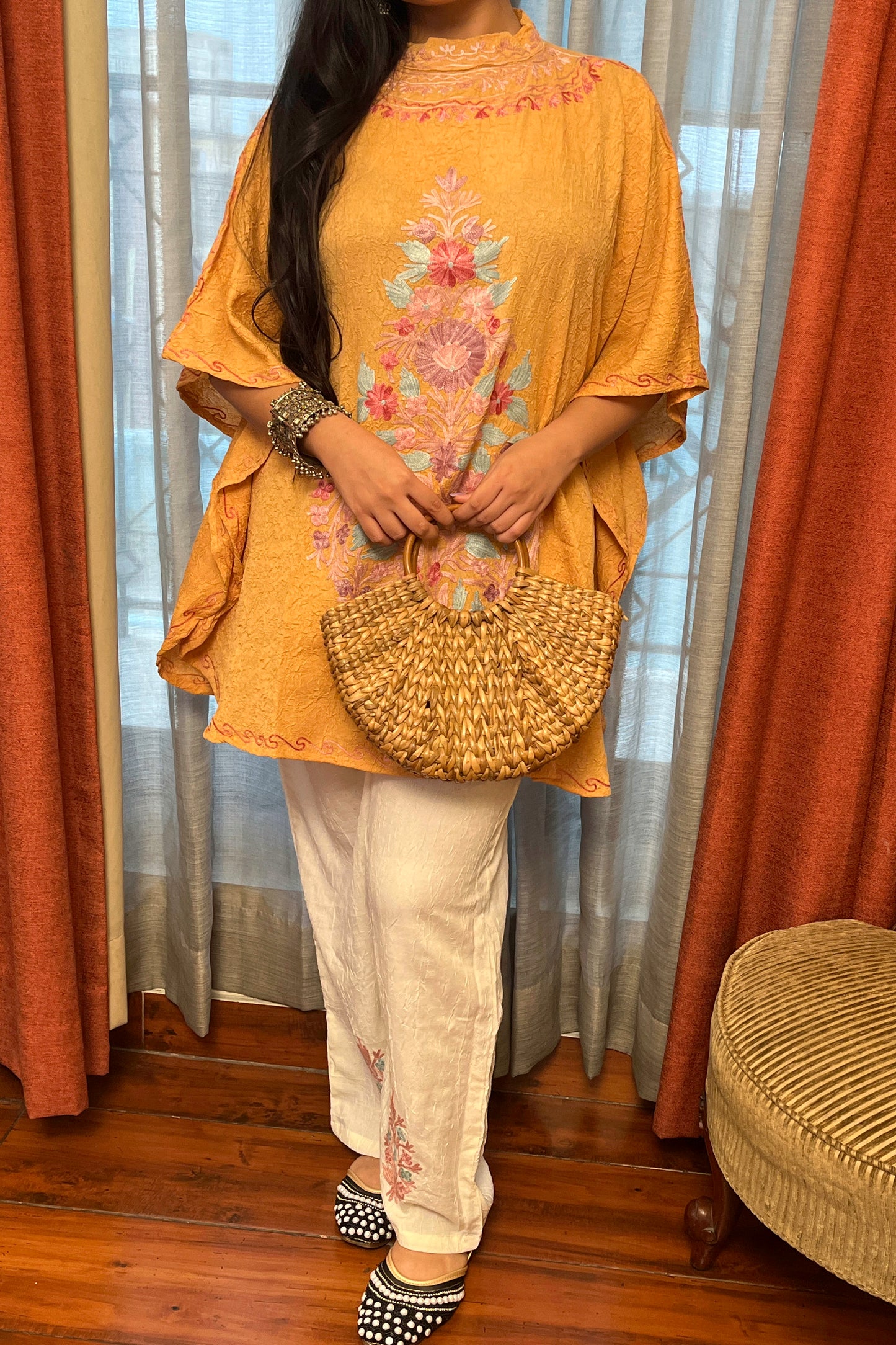 Kashmiri Aari Work Collor Kaftan Co ord set