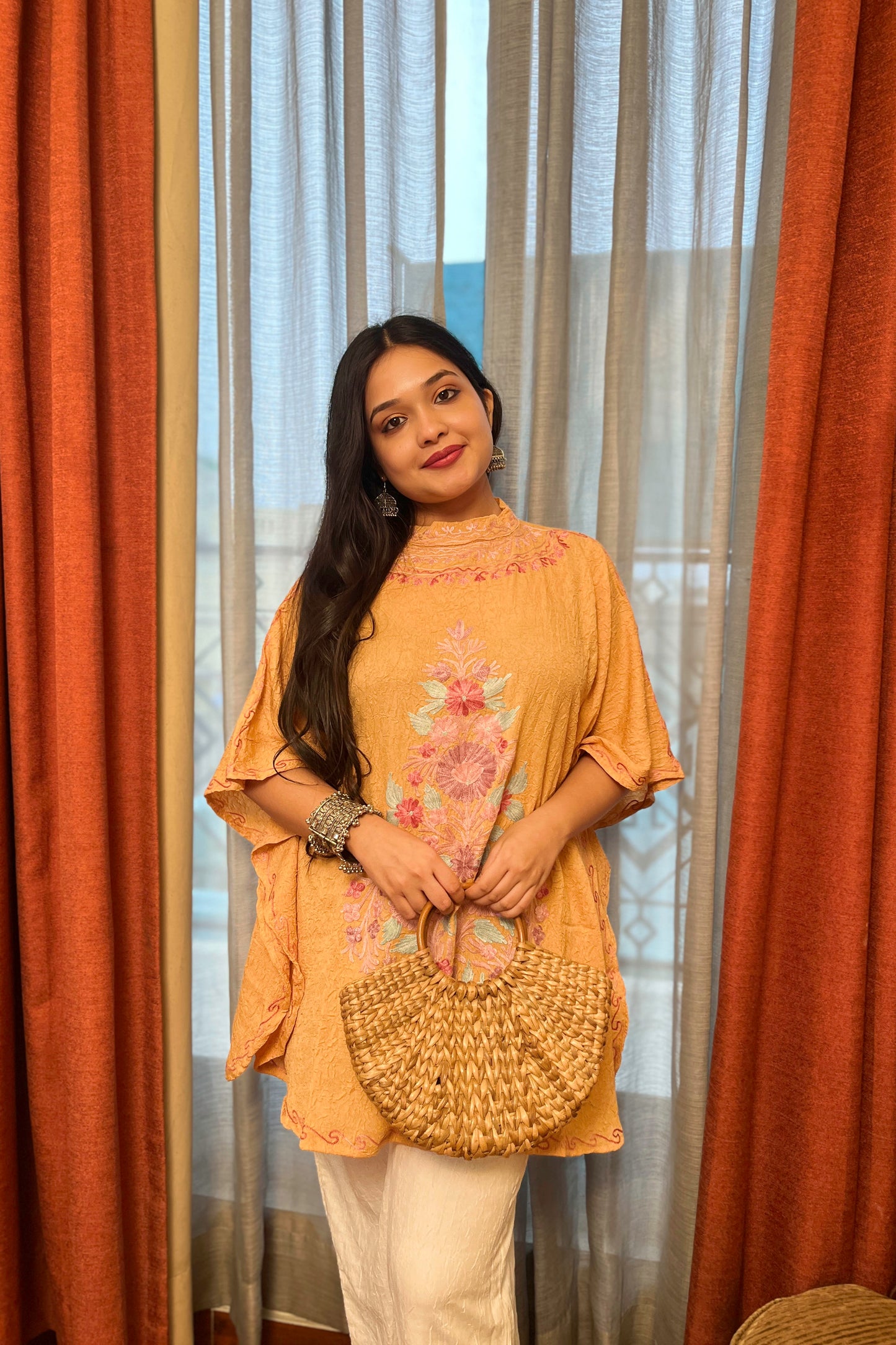 Kashmiri Aari Work Collor Kaftan Co ord set