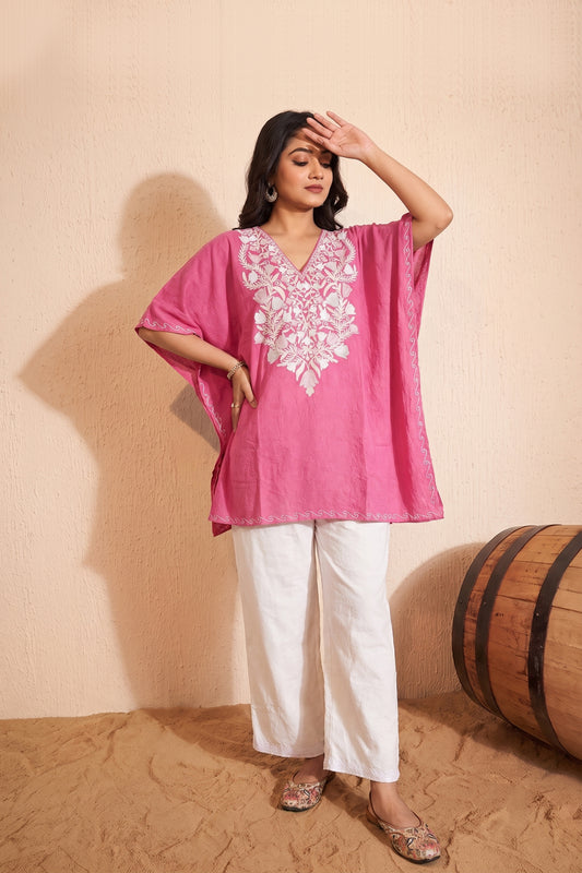 Pink Shaded Lightweight and breathable Kashmiri Kaftan Set