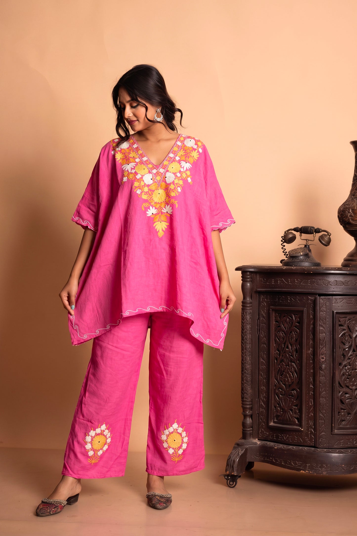 Premium Kashmiri Aari Work Kaftan Coord Set