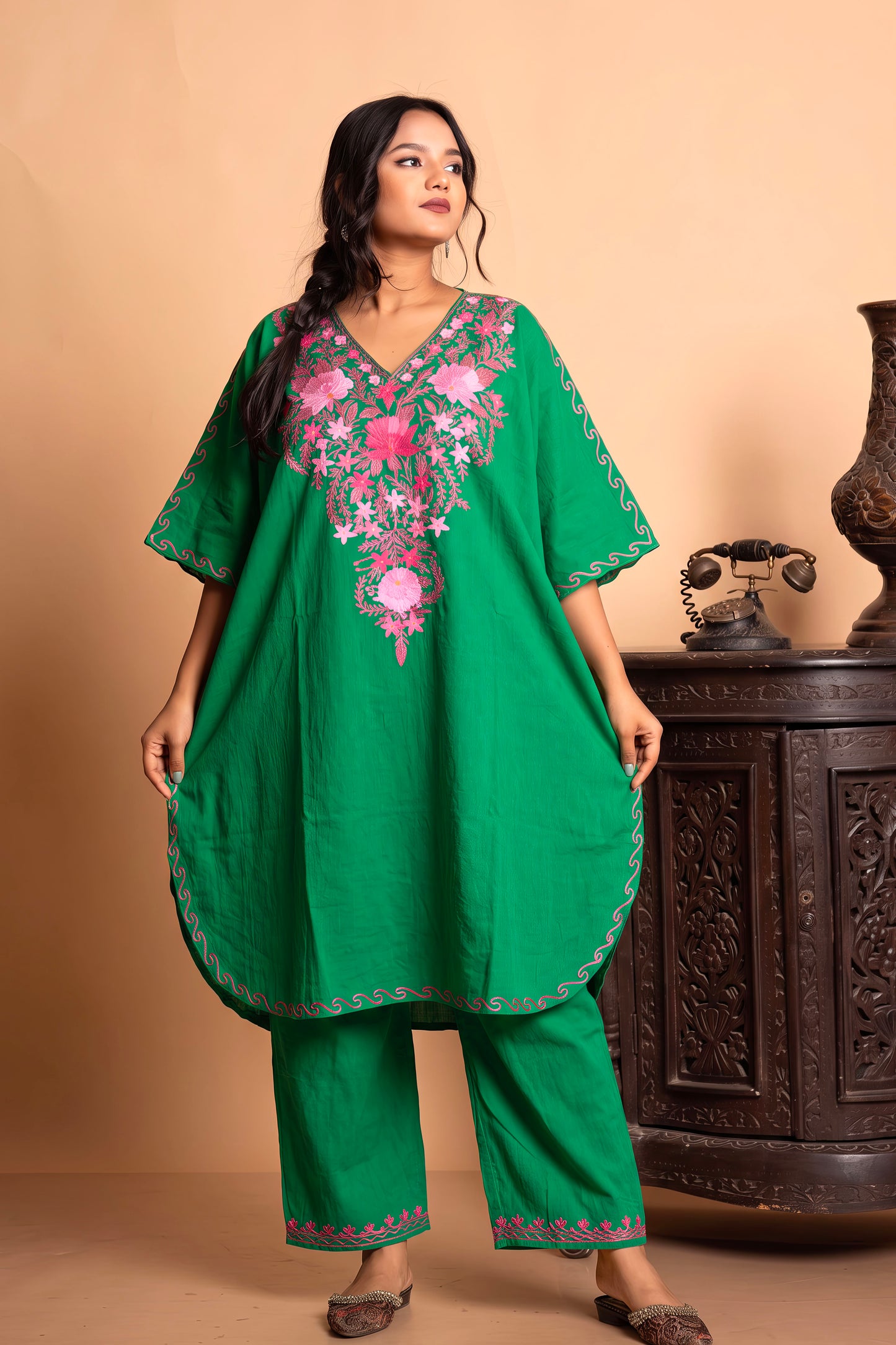 Kashmiri Aari Work Kaftan Co-Ord – Crafted in Luxury