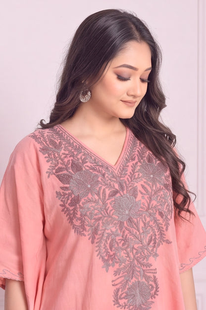 Pink Kashmiri Knee Length Kaftan – Light & Elegant