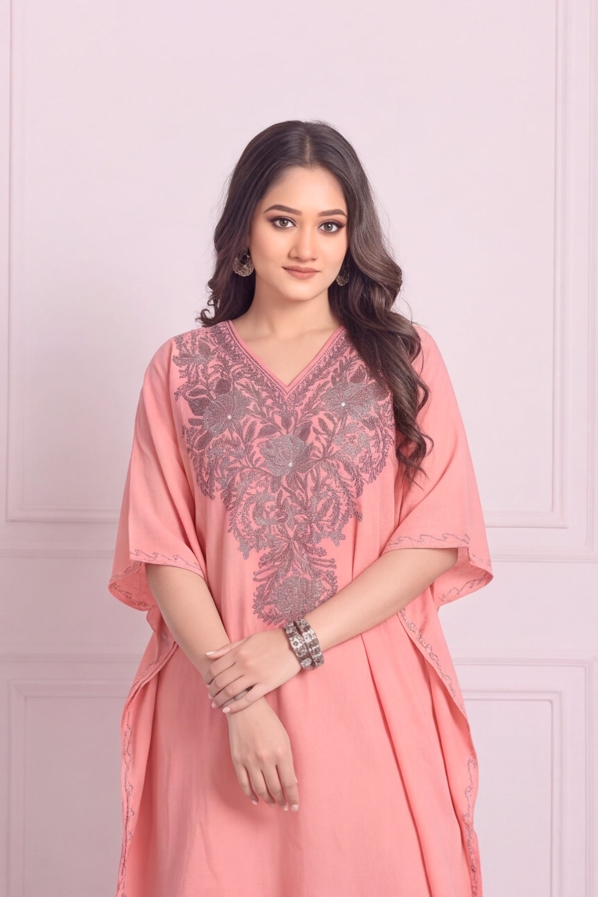 Pink Kashmiri Knee Length Kaftan – Light & Elegant