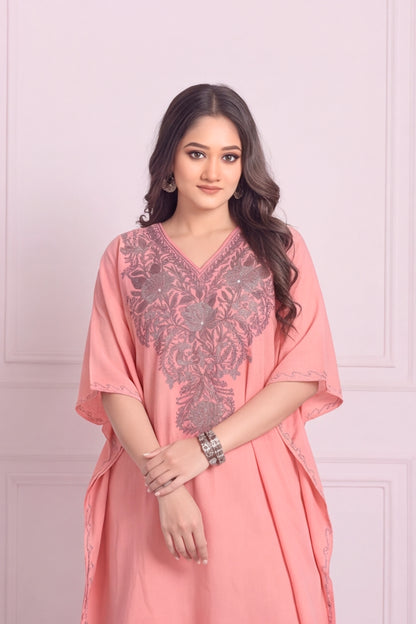 Pink Kashmiri Knee Length Kaftan – Light & Elegant