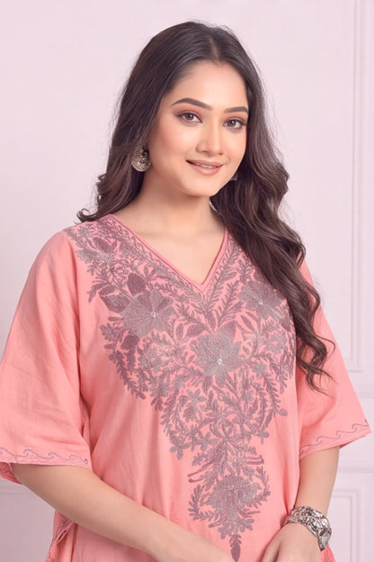 Pink Kashmiri Knee Length Kaftan – Light & Elegant
