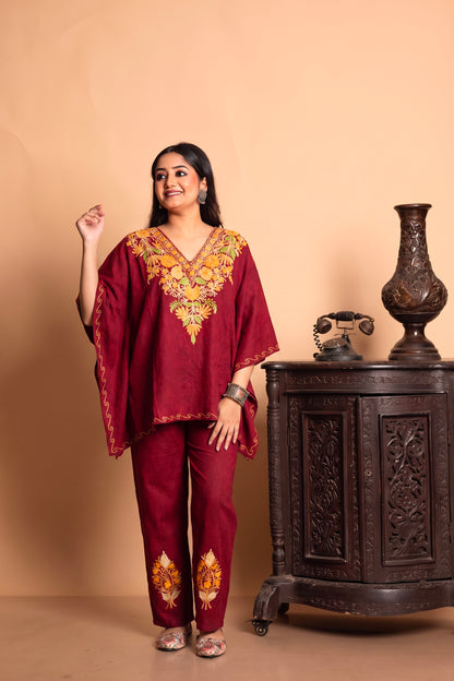 The Kashmiri Aari Work Kaftan Co-ord Set