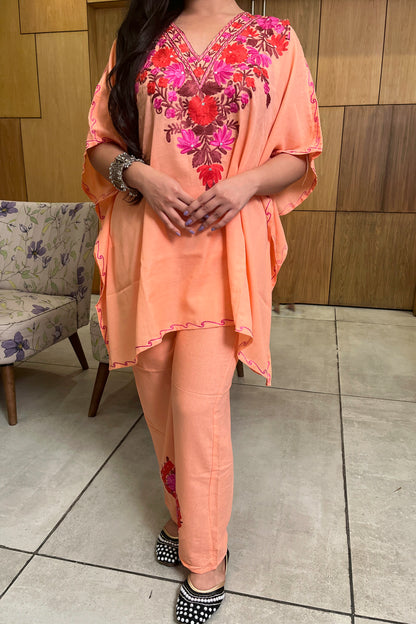 Kashmiri Aari Work Kaftan Coord Set