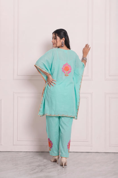 Floral Kashmiri Kaftan Set – Festive Elegance with Handcrafted Aari Work
